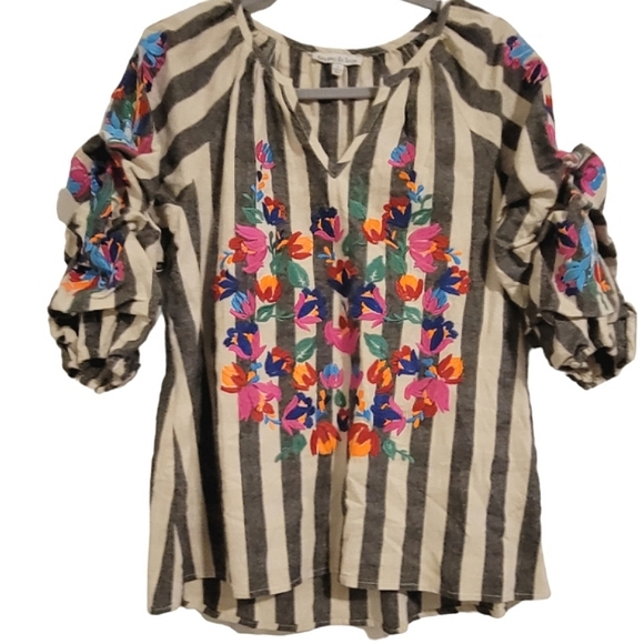 see and be seen Tops - Floral Embroidered Boho Blouse